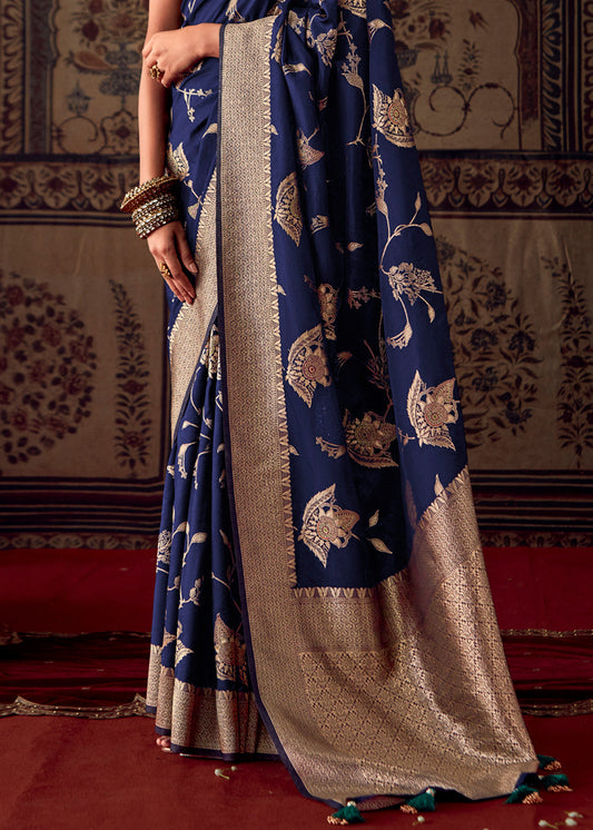 Berry Blue Meenakari Weaving Dola Silk Saree