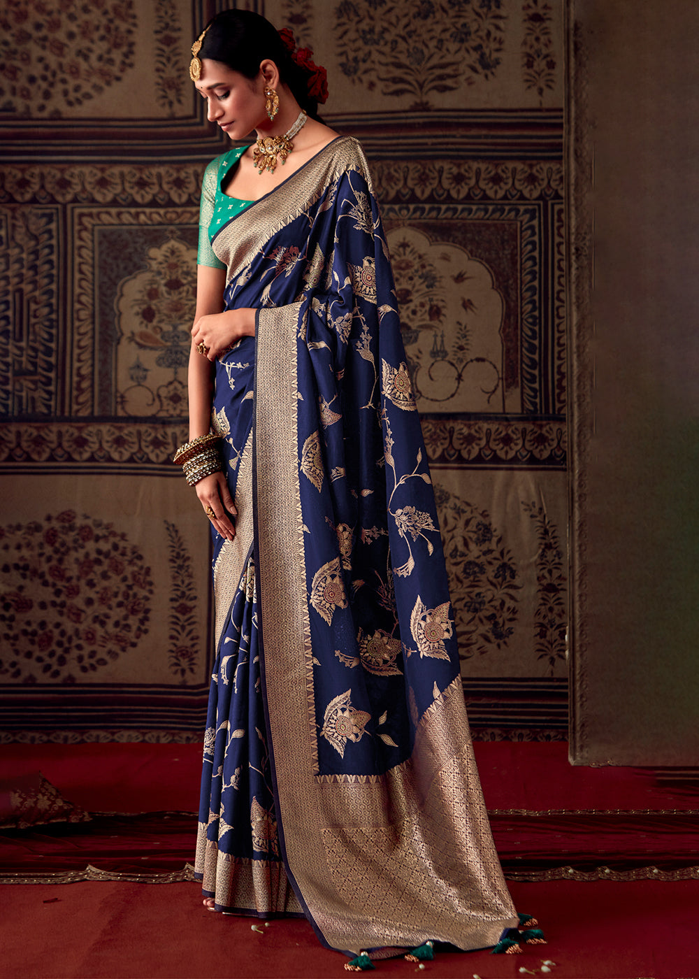 Berry Blue Meenakari Weaving Dola Silk Saree