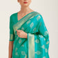 Turquoise Green Zari Butta Woven Banasari Silk Saree