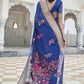 Lapis Blue Floral Embroidered Linen Silk Saree