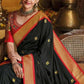 Midnight Black Gold Zari Woven Paithani Silk Saree with Designer Blouse