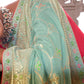 Turquoise Green Woven Dola Silk Saree with Contrast Embroidered Border