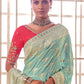 Turquoise Green Woven Dola Silk Saree with Contrast Embroidered Border