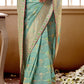 Turquoise Green Woven Dola Silk Saree with Contrast Embroidered Border