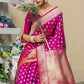 Magenta Purple Soft Banarasi Silk Saree with overall Butti