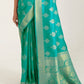 Turquoise Green Zari Butta Woven Banasari Silk Saree