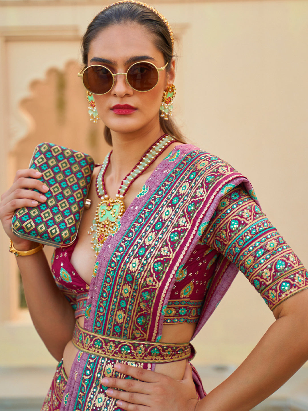 Pink-Purple Designer Silk Ready to Wear Lehenga Choli With Sparkle & Mirror Work