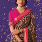 Chocolate Brown Printed Paithani Silk Saree with Embroidered Blouse