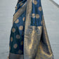 Aegean Blue Woven Banarasi Silk Saree with overall Butti