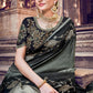 Pebble Black Banarasi Silk Saree with Embroidered Silk Blouse