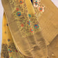 Tuscany Yellow Woven Linen Silk Saree with Floral Motif on Pallu and Border