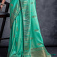 Turquoise Green Zari Woven Designer Silk Saree