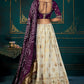 White & Purple Dola Silk Lehenga Choli with Thread & Khatli work