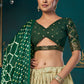 White & Green Dola Silk Lehenga Choli with Thread & Khatli work