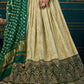 White & Green Dola Silk Lehenga Choli with Thread & Khatli work