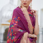 Magenta Purple Floral Embroidered Linen Silk Saree