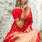 Ferrari Red Soft Banarasi Silk Saree with overall Butti