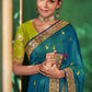 Olympic Blue Designer Silk Saree with Contrast Embroidered Blouse