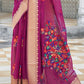 Magenta Purple Floral Embroidered Linen Silk Saree