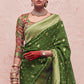 Basil Green Zari Woven Dola Silk Saree With Zari Woven Blouse