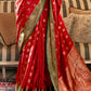 Carmine Red Woven Banarasi Tussar Silk Saree