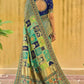 Traditional Blue Grey Woven Banarasi Designer Embroidery Silk Saree