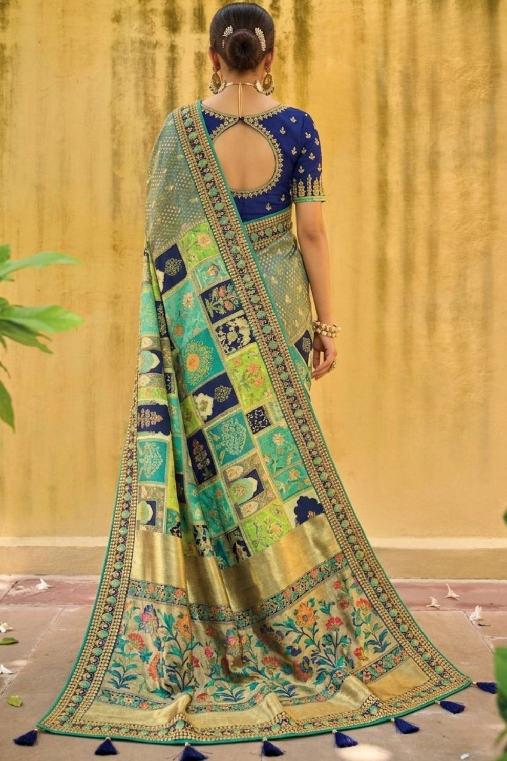 Traditional Blue Grey Woven Banarasi Designer Embroidery Silk Saree