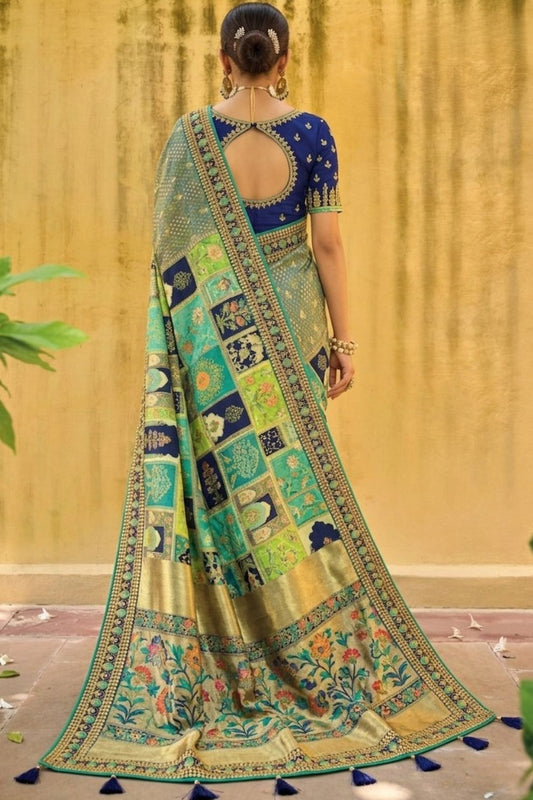 Traditional Blue Grey Woven Banarasi Designer Embroidery Silk Saree