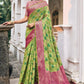 Bright Green Organza Woven Saree with Blouse Piece Elegant