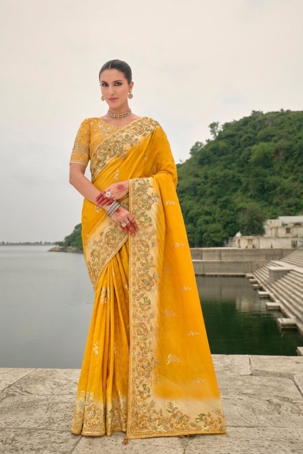 Shaded Yellow Pure Viscose Jacquard Saree Elegant Festive Party Wear