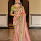 Pastel Pink Olive Green Pure Viscose Jacquard Saree Elegant Festive Wear