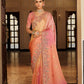 Peach Pink Coral Shaded Silk Blend Saree Elegant Festive Party Wear