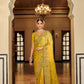 Mustard Yellow Pastel Green Tissue Satin Saree with Embroidery Handwork