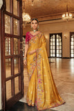 Mustard Yellow Soft Silk Saree with Rani Pink Heavy Embroidered Blouse