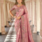 Dusty Rose Pink Silk Blend Designer Saree with Peacock Motif Embroidery