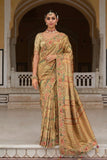 Beige Multi Color Heritage Motif Silk Saree Elegant Festive Wear Look