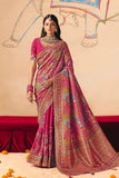 Rani Pink Dola Silk Saree with Zari Embroidery Madhubani Motifs Elegant