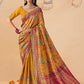 Mustard Yellow Dola Silk Saree with Zari Embroidery Madhubani Prints