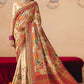 Ivory Dola Silk Saree with Madhubani Prints Heavy Zari Embroidery Elegant