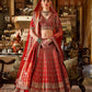 Crimson Red Silk Bridal Lehenga Vertical Zari Striper Work Elegant