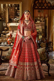 Crimson Red Silk Bridal Lehenga Vertical Zari Striper Work Elegant