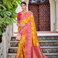 Yellow Pink Zari Work Banarasi Silk Saree for Wedding & Festive Wear Look