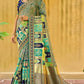 Traditional Blue Grey Woven Banarasi Designer Embroidery Silk Saree