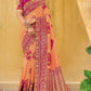 Orange Purple Designer Dola Silk Saree with Embroidered Weaving Border