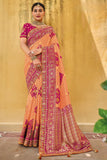 Orange Purple Designer Dola Silk Saree with Embroidered Weaving Border