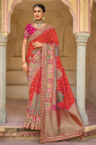 Imperial Red Designer Dola Silk Saree with Embroidered Weaving Border