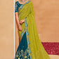 Olive Teal Silk Half N Half Saree Elegant Designer Party Wear