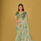 Light Green Floral Organza Brasso Saree Elegant Festive Party Wear Look