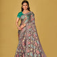 Light Green Floral Organza Brasso Saree with Olive Green Embroidered Blouse
