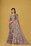 Grey Silk Organza Brasso Printed Saree Elegant Festive Party Wear Look